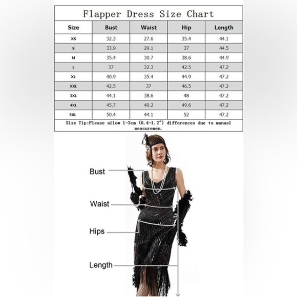 EUC Women's 1920s Gatsby Sequin Fringed Flapper Dress Gold | Size XXL - Picture 7 of 7